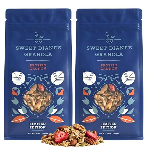Image of Sweet Diane's Organic Granola - Protein Crunch | 2-Pack (10 oz Each) | High Protein, Vegan, Gluten-Free, Low Sugar | Oats, Nuts, Seeds, Quinoa & Strawberries