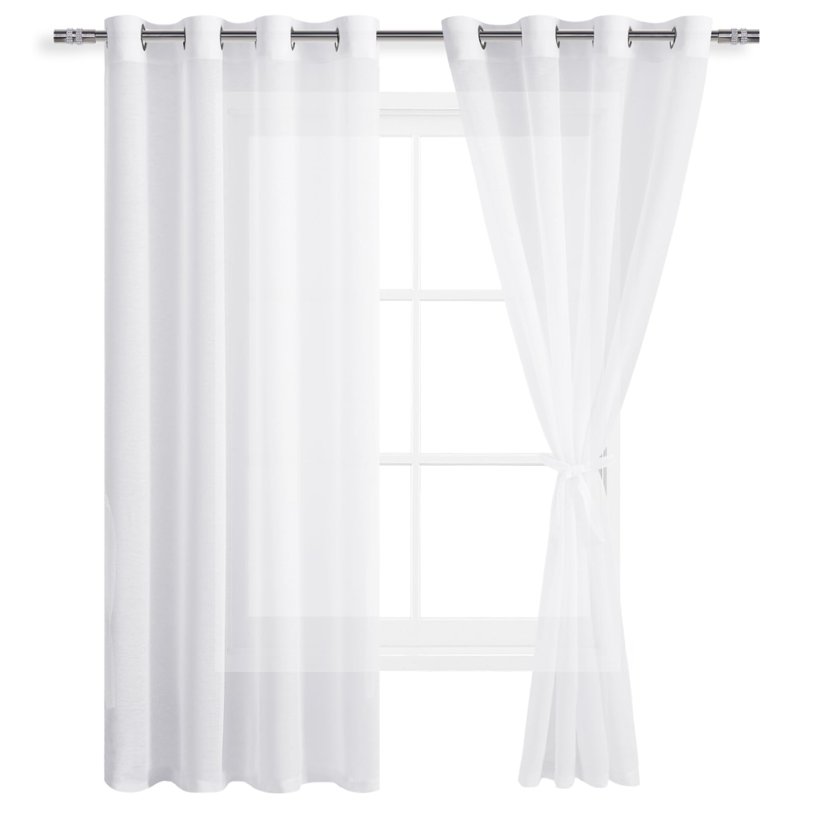 DWCN Tende per Interni in Voile 132x210 CM Bianco 2 Pannelli