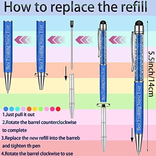 10 Pieces Quotes Pens Inspirational Ballpoint Pens, Doctor Nurse Pens for Work, Black Ink Macaron Touch Stylus Pens, Colorful Nursing Pens, Funny Crystal Stylus Pen for Men Women Students Teachers