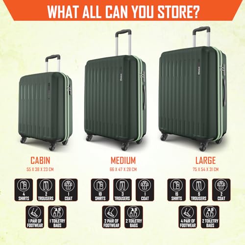 Image of Safari Genius Alley Set of 3 (Cabin + Medium + Large) Trolley Bags Hard Case Polypropylene, 4 Wheels, 360 Degree Wheeling Luggage, Suitcase for Travel, Trolley Bags for Travel, Deep Forrest