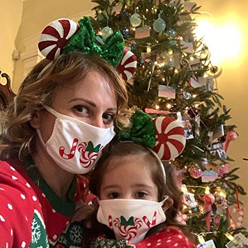 Condition photo showing New/Like New for clgift minnie ears: red peppermint, silver gold blue, rainbow sparkle, red sequin (christmas candy cane, handmade, hairband, for adult women, 1 count)