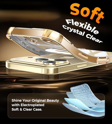 Image of Soft Case for iPhone 17 Pro with 360 Rotating Magnetic Stand, Compatible with Mag-Safe, 4X MIL-Drop Protection, Lightweight Glossy Anti-Yellowing Clear Back Phone Cover for iPhone 17 Pro 6.3 inch, Gold