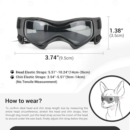 Image of Dog Goggles Small Breed, XS Dog Sunglasses Chihuahua Glasses Anti-UV Eyes Protection for XSmall Pets Tiny Dogs Cats, Black XS