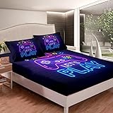 Gaming Gamer Bedding Sets Video Game Fitted Sheet for Boys Girls, Abstract Neon Style Gamepad...