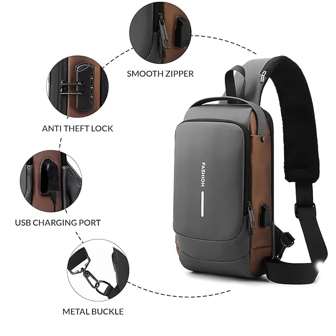 Image of Anti-Theft Cross Body Sling Bag With Password Lock, Waterproof Chest Shoulder Backpack For Mobile, Tablet, Wallet, Passport, Daily Office Outdoor Use