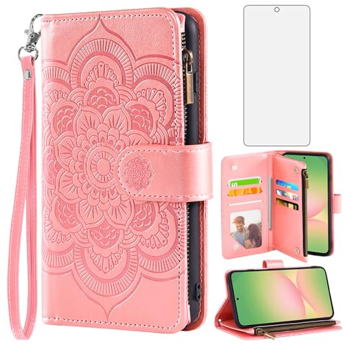 Coque Samsung Galaxy A56 5G en cuir PU fleur premium avec verre trempé haute protection