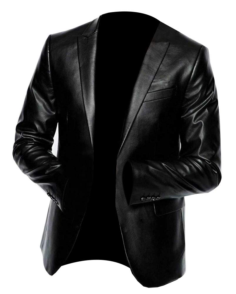 LP-FACON Blazer de cuero negro para hombre, casual, ajustado, clásico, deportivo, chaqueta de cuero para hombre