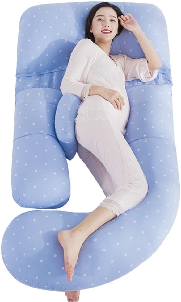 U-Shaped Full-Body Maternity Pillow, Maternity Head Abdomen Support Pillow Side Sleeping Pillow, with Soft Removable Cotton Pillowcase (Color : Blue, Size : 185x80x20cm) (Blue 185x80x20cm)
