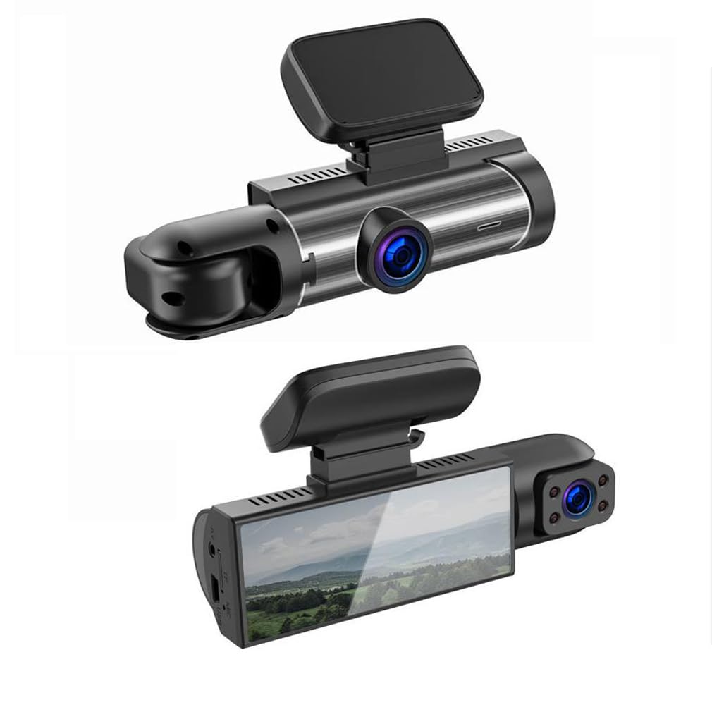 XRC TECH Caméra embarquée double objectif HD 1080p pour voiture, enregistrement avant et intérieur en même temps, vision nocturne IR avec écran IPS de 8 cm