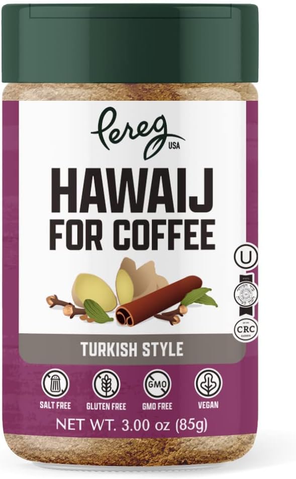 Pereg Coffee Mix | Coffee Spice Mix with Hawaij, Ginger, Cinnamon, Cloves & Cardamom | Mixed Spices for Arabian, Turkish, Coffee or Chai | Made in USA |4.25 Oz
