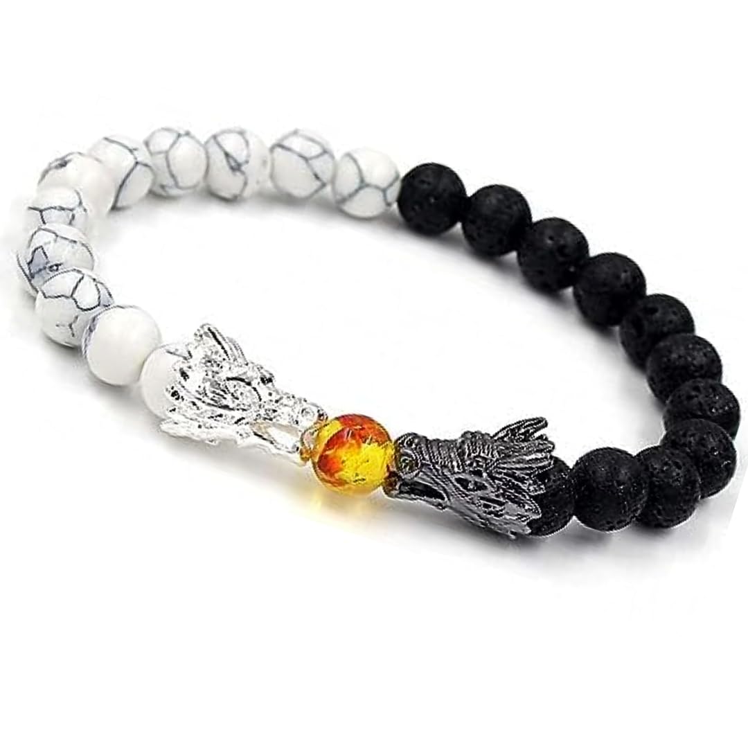 Bead Bracelets for Men and Women Natural Black Lava & White Howlite Buddha Dragon Stone Bracelet (B0CHBHY894) Amazon Price History, Amazon Price Tracker
