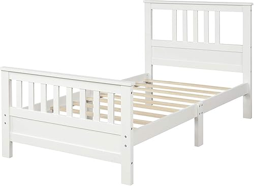 Miniatura 12 de MERITLINE Marco de cama matrimonial, marco de cama de madera con cabecero, no necesita somier (blanco, matrimonial)