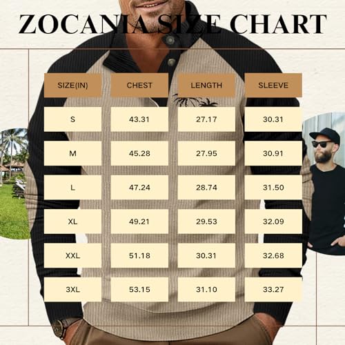 ZOCANIA Men's Sweatshirt Corduroy Henley Shirts Color Contrast Color Elbow Patches Pullovers Button Down Ribbed Tees Tops2