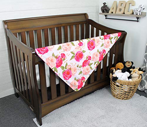 Image of Top Tots Baby Blanket - Hot Pink on White Roses