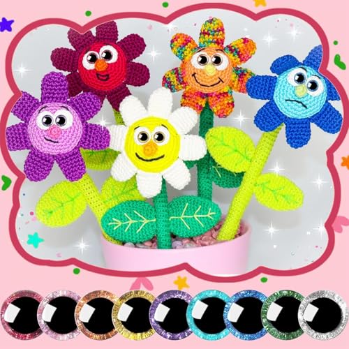Cheerix Pack of 20 Eyes for Crochet Animals, Safety Eyes for Crochet Animals, Colourful 3D Amigurumi Eyes, 12-20 mm Safety Eyes, Button Eyes for Crochet Animals with Glittering Washers for Soft Toys