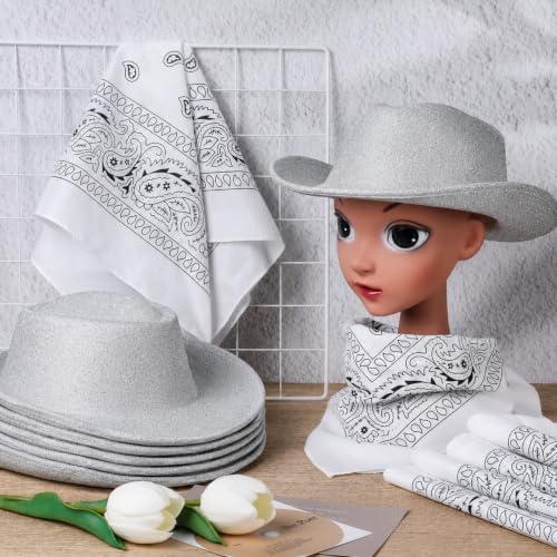 Image of Coume 24 Pieces Cowboy Hats and Bandanas, Glitter Silver
