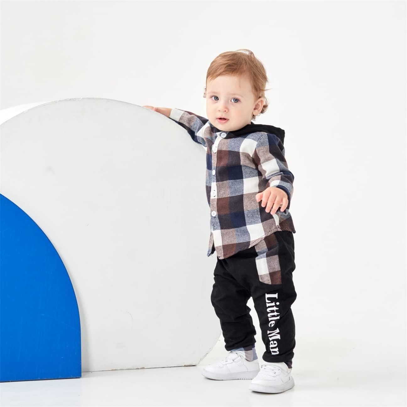 Toddler Baby Boys Clothes Plaid Button Down Hooded Shirt + Sweatpants Fall Winter Outfits Set - Image 5