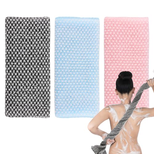 3Pcs Exfoliating Towel,Exfoliating Shower Towel,Back Extra Long Exfoliating Washcloth for Men Women,Exfoliating Body Scrubber for Cleaning and Massage, Slim and Portable, Ideal for Travel