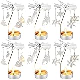 Zhehao 6 Pcs Christmas Spinning Candle Holder Reindeer Xmas Tree Snowflake Rotary Metal Candlesticks Silver Rotating Jar Candle Holder Ornament for Xmas Wedding Party Home Table Centerpiece Decor Gift