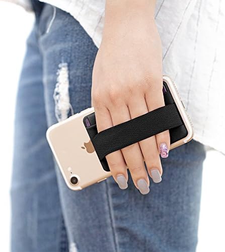 Sinjimoru Phone Grip Card Holder with Flap, Credit Card Stick-On Wallet functioning as Phone Holder, Safety Finger Strap for iPhone and Android. Sinji Pouch B-Flap, Black.
