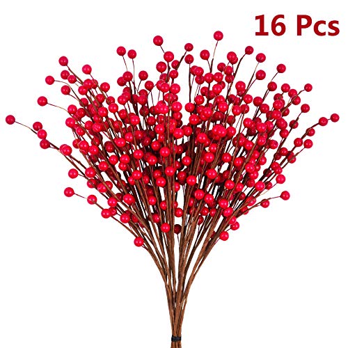 Martine Mall 16 Pcs 13.4In Artificial Berry Stems Christmas Holly Berry Branches Red Holly Berry Stem Picks Christmas Tree Berry Ornaments For Diy Crafts Christmas Tree Holiday Winter Home Decor… #TOP1