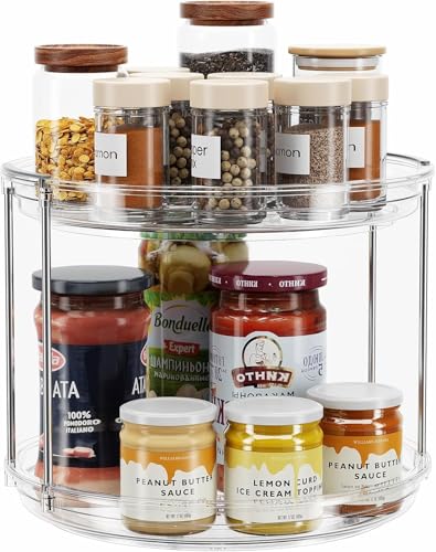 Image of Zollyss 2 Tier Lazy Susan Organizer Turntable | Clear 9.25 Inch Rotating | Counter-Top Kitchen Storage | for Pantry, Bathroom, Vanity | Keeps Clutter Control in Rooms
