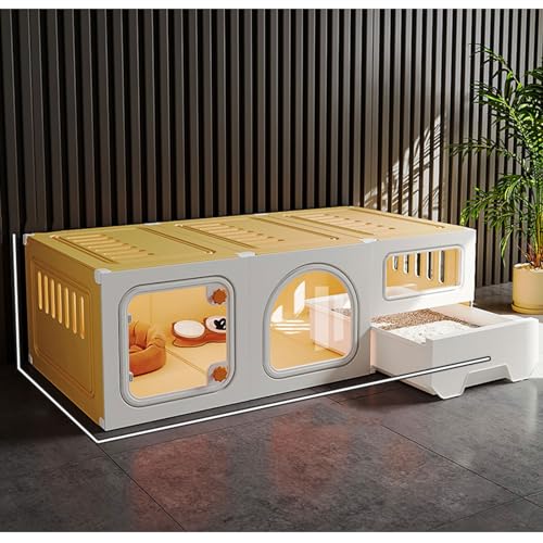 Cage pour chat à monter soi-même avec bac à litière intégré et enclos jaune