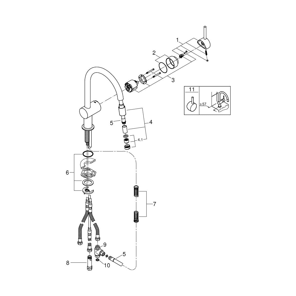 GROHE Minta QuickFix, Grifo de cocina (caño alto en C, giro de 360º, menor consumo de agua, sistema de instalación rápida), cromo, 32511000