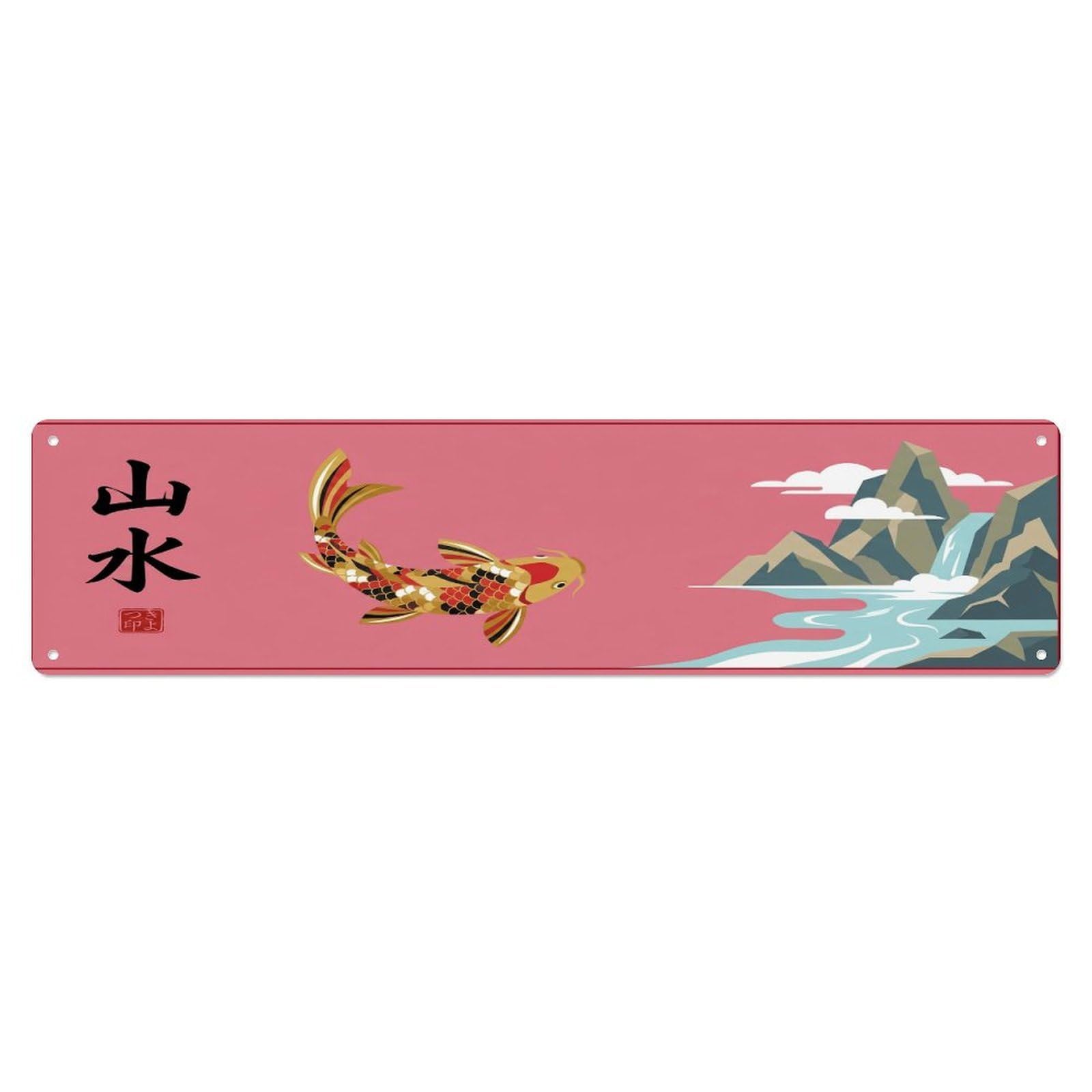 Olhnbad 4X16inch(10X40cm) Vintage Koi Fish Japanese Celestial Metal Tin Sign