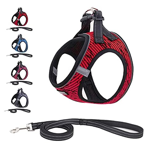 Suredoo Soft Mesh Dog Harness and Lead Set, Reflective Breathable Lightweight Padded No Pull Step-in Escape Proof Vest Harnesses with Leash for Small Dogs (M, Red) Cover