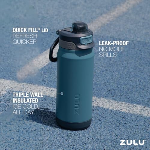 Image of ZULU Powerfill Pro 18oz Kids Stainless Steel Water Bottle with Quick Fill Lid, Triple Wall Vacuum Insulated, Leak Proof Locking Lid, Sip & Chug, Reusable, BPA Free, Dishwasher Safe, Midnight Storm