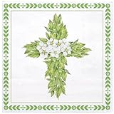 WRAPAHOLIC 50Pcs Religious Paper Napkins - 3-Ply Green Leaf Cross Disposable Luncheon Napkins for Christening, Confirmation Church Party and Baby Shower - 6.5 x 6.5 In