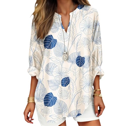 Women's Boho Floral Print Plus Size Fall T Shirts Long Sleeve V Neck Casual Dressy Tops Summer Beach Tunic Blouses