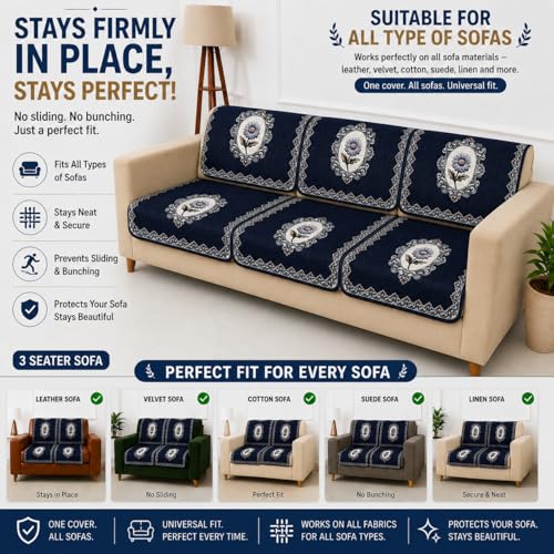 Image of Homerz Premium 'Maharaja Paradise Series' Sofa Cover | Net Fabric Sofa Cover | Washable, Anti-Dust Backed & Wrinkle Resistant Cover (Regal Flower, 5 (3+2) Seater, Seat Cover with Backrest)