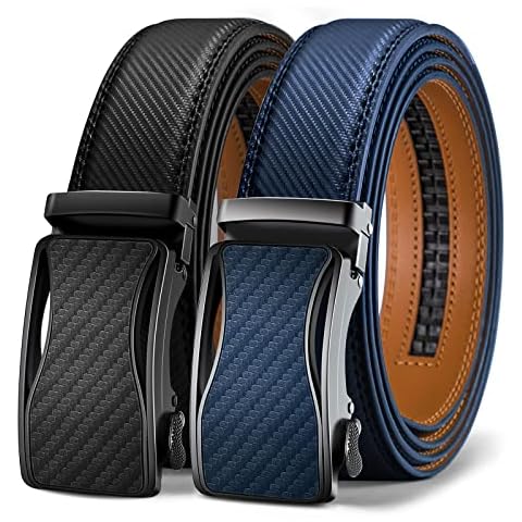 KEMISANT Mens Ratchet Belt 2 Units,Sliding Belt For Gift Mens Dress Casual 1 3/8",Size Adjustable(Black/Blue,38"-44" Waist Adjustable) Cover
