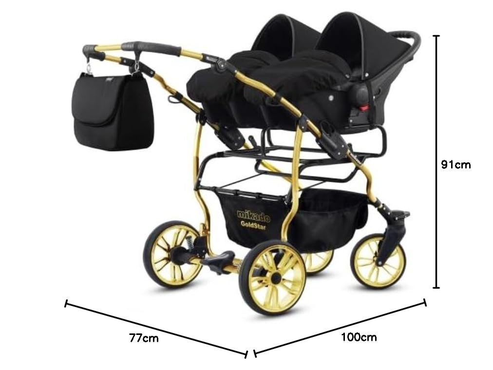 Passeggino doppio gemellare 3 in 1 trio. Carrello trio tutto completo dalla nascita. BBtwin - Gold Lux Nero e oro.