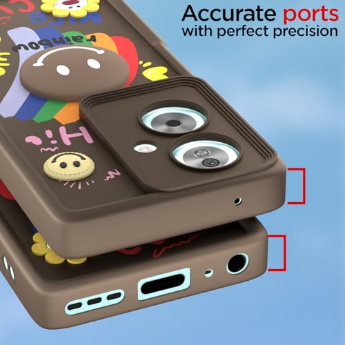 Image of Pikkme Back Cover for Oppo A79 5G | Soft Silicone| Cute Rainbow Smile & 3D Cartoon Flower Design | Shockproof Raised Camera Protection Bumper Case (Brown)