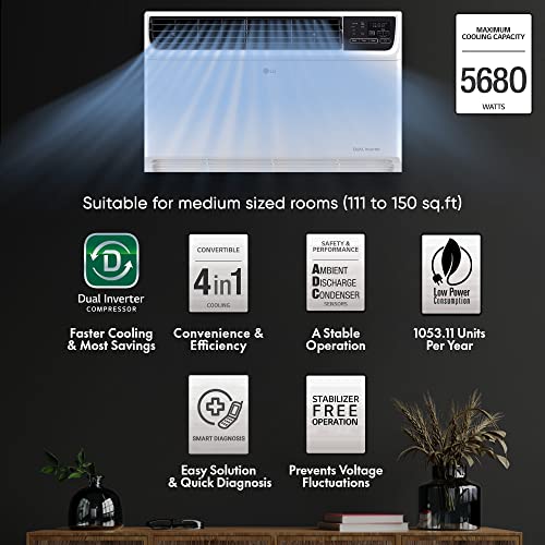 Image of LG 1.5 Ton 5 Star DUAL Inverter Window AC (Copper, Convertible 4-in-1 cooling, RW-Q18WUZA, HD Filter with Anti-Virus Protection, White)
