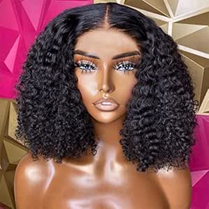 Amazon.com : Short Bob Wig Curly Human Hair Wigs For Women Brazilian