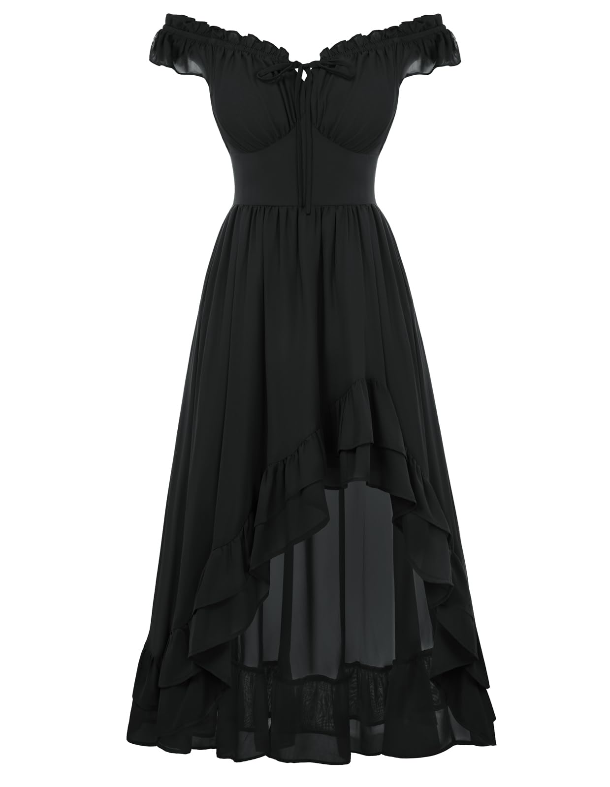 Photo 1 of Scarlet Darkness Renaissance Corset Dress for Women Off Shoulder Flowy Sundress Wedding Guest Chiffon Dresses Black XXL