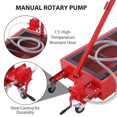 Image of 20 Gallon Oil Drain Pan Oil Drain Tank, 76L Low Profile Oil Drain Pan, Large Capacity Oil Change Pan with Manual Pump & T Foldable Hand and Wheels, 8FT Hose Oil Drain Cart for Car, SUV, Trucks
