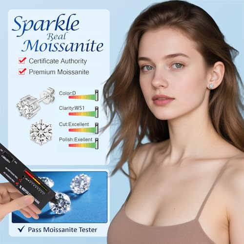 Moissanite Stud Earrings for Women Men, 1-6CT 6-Prong D Color Ideal 925 Sterling Silver Earrings with Certificate of Authenticity2