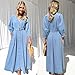 utcoco Womens 2025 Fall Winter Denim Shirt Dress V Neck 3/4 Long Sleeves Button Down Belted Jean Maxi Dresses (Small, Blue)