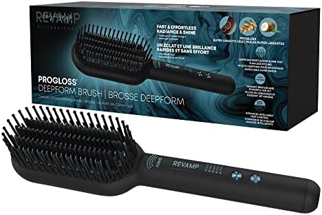 Revamp Progloss Deepform Ceramic Straightener Brush – Ionic Anti-Frizz Straightening Brush – Ceramic Infused with Progloss Oils for Frizz-Free Shine – Auto-Off & 9’ Swivel Cord