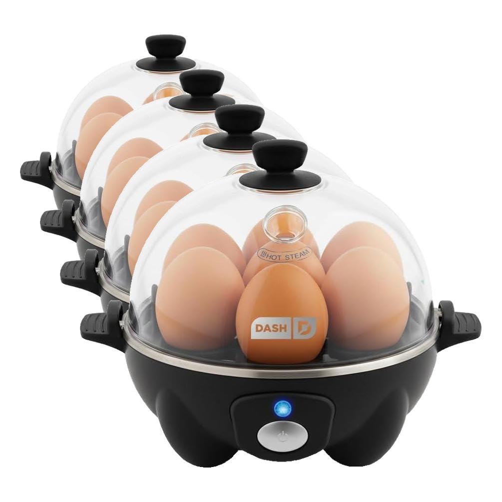 Dash Rapid Egg Cooker - Boiler, Poacher &amp; Steamer - Includes Measuring &amp; Recipe Guide - Dishwasher Safe - BPA Free - Holds 7 Eggs, Black (Pack of 4)