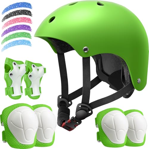 Kids Bike Helmet Set, Adjustable Helmet for Ages 3-15 Year Boys Girls, Pad Set with Knee and Elbow Pads for Bike, Roller, Skating, Scooter, Longboard and More Sports