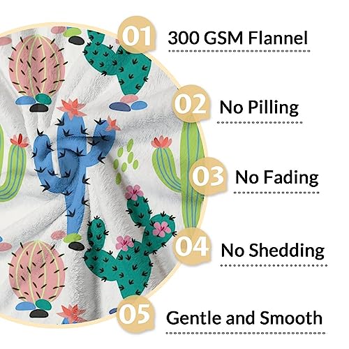 Cactus Throw Blanket - Soft, Fuzzy & Warm - 60x80 Inches Flannel Blankets for Bed, Couch - White Aesthetic Throws Gift for Womens, Mens