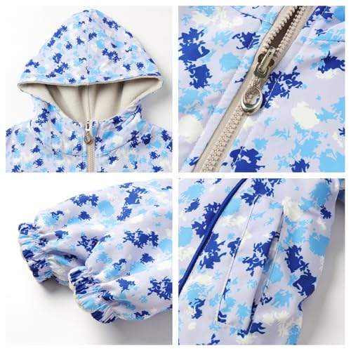 Image of Mud Kingdom Kids Reversible Fleece Jacket for Boys and Girls Waterproof Hooded Coat with Camo Print Winter Warm Outerwear