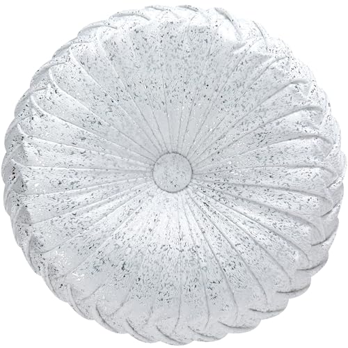 Image of EUCIOR Round Throw Pillows,White and Silver Throw Pillows,White Decorative Pillow,Pumpkin Pleated Handmade Round Velvet Decorative Pillow for Sofa Bedroom Livingroom