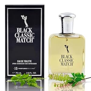 PB ParfumsBelcam Black Classic Match Eau De Toilette Spray for Men – 2.5 Fl. Oz Affordable, Long-Lasting Fresh Woody Fragrance with Leafy Green, Citrus, Sandalwood & Patchouli for Day & Night Use
